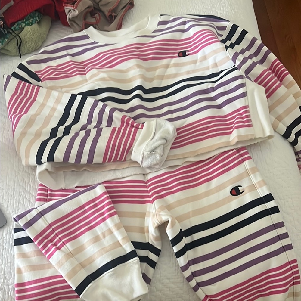Champion Striped Sweatshirt and Pants Set
